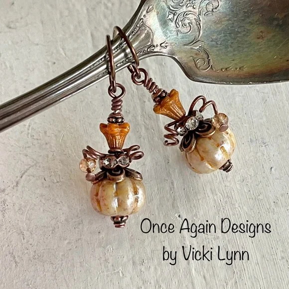 Hand Crafted “Toasted Pumpkin and Marmalade” Dangle Earrings - Picture 6 of 11